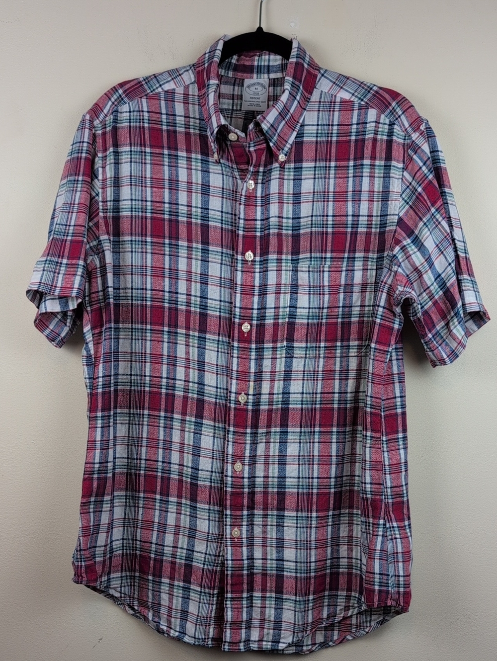 Brooks Brothers Linen The Original Polo Shirt Plaid Button-Down Size M Preppy